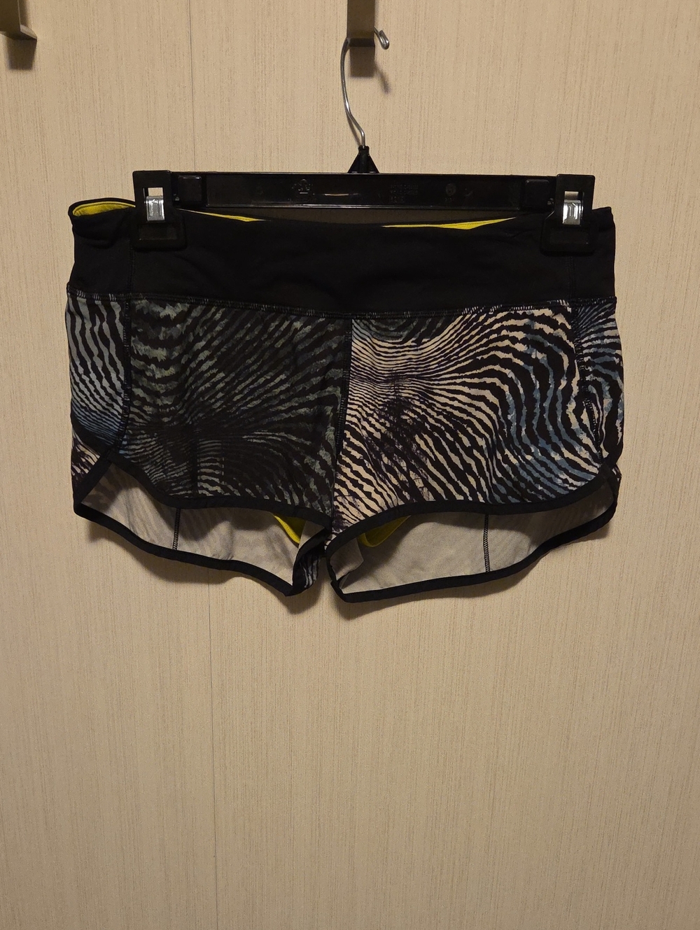 lululemon athletica Black Zebra-Print Athletic Shorts With Yellow Liner